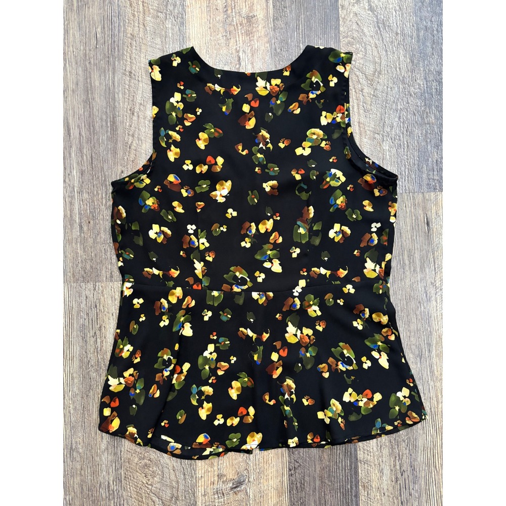 Cabi Ditsy Print Peplum Blouse 6110 Black Floral Sleeveless V-Neck Top Small - Picture 6 of 6
